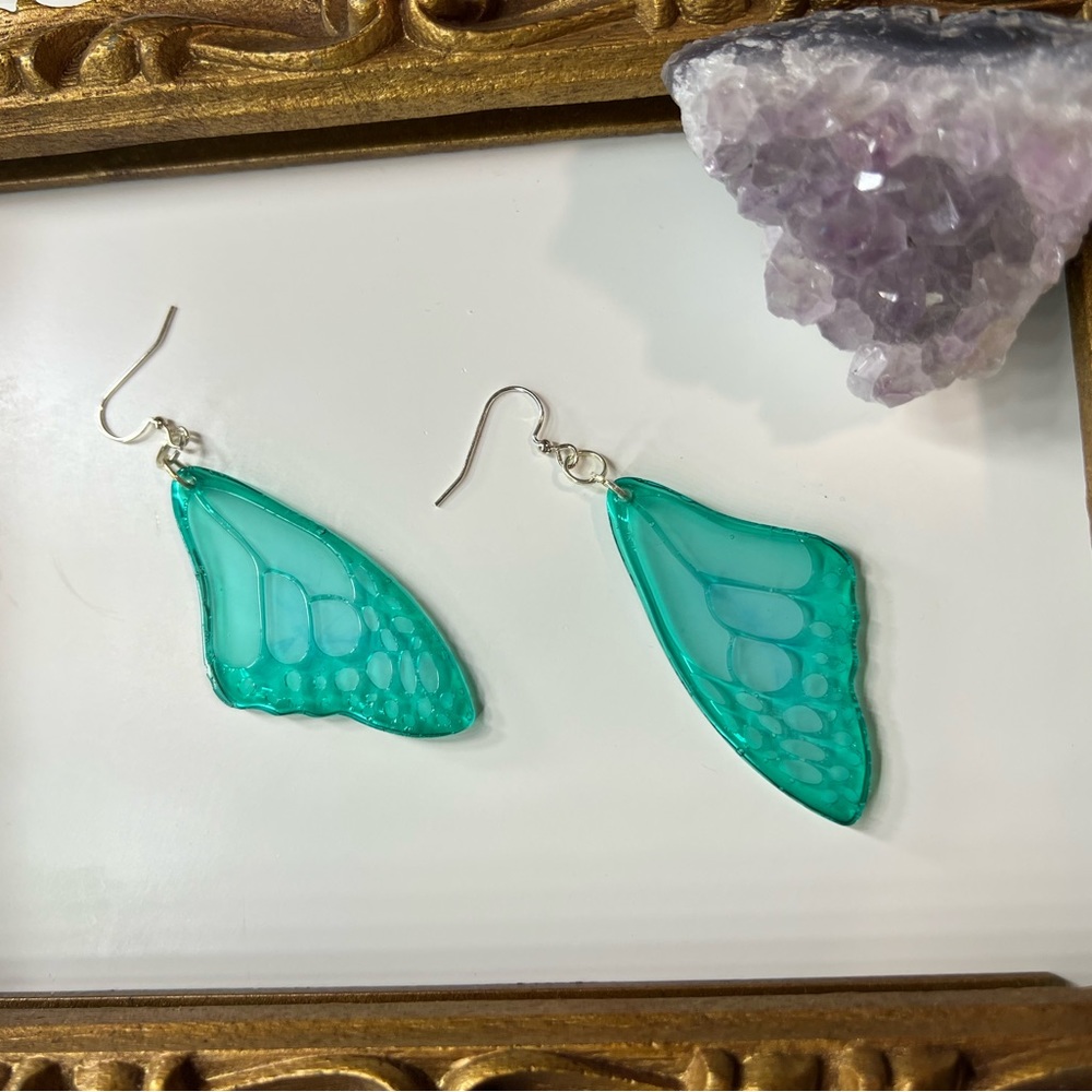 Teal Butterfly Drop Dangle Earrings Cute Gift